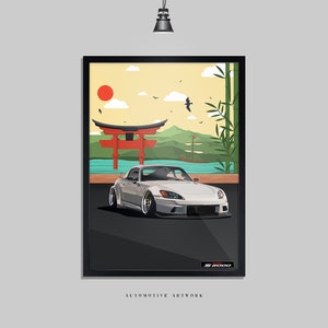 HONDA - S2000 | 2 Rahmenoptionen / Druck nur auch verfügbar (A5-A3) | Digital Hand gezeichnete Automobile Grafik