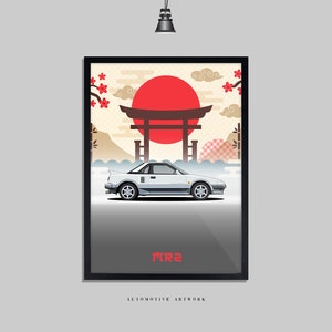 Toyota - MR2 MK1 | 2 Rahmenoptionen / Druck nur auch verfügbar (A5-A3) | Digital Hand gezeichnete Automobile Grafik