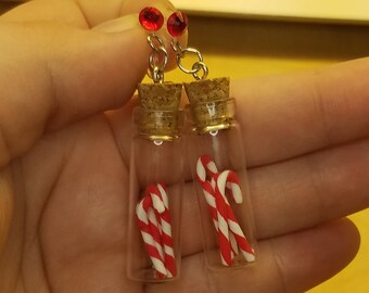 candy cane bottled clip on earrings