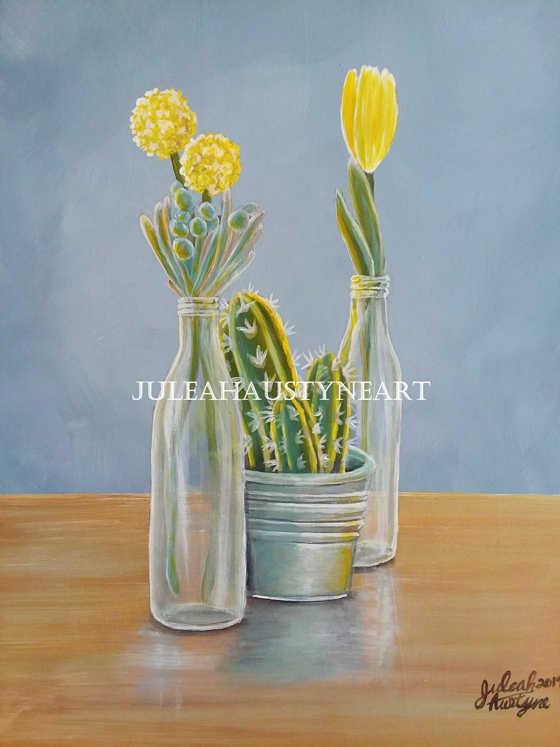Home Decor Yellow Tulips Still Life Original Acrylic Painting