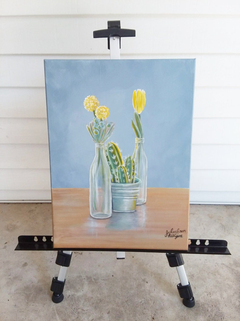 Home Decor Yellow Tulips Still Life Original Acrylic Painting