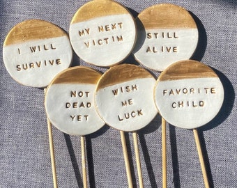 Plant Power & Puns: Funny Motivational Quote Clay Plant Stakes (Set of 6) Plant Gift Houseplant Love