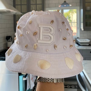 Custom Seashell Bucket Hat - White Bridal Hat