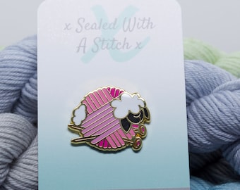 Yarn sheep knitting pin badge, enamel pin, gift for knitter