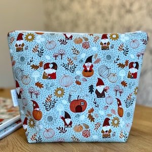 Bolsa de projeto com zíper para tricô, crochê ou artesanato, bolsa de projeto Autumn Gnomes