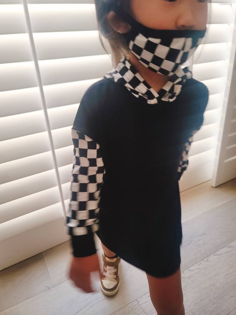 FaceMask Set Free Gift US Handmade Toddler/'s /& Kid/'s Girl/'s and Boy/'s Unisex Clothing Contrast Checkerboard Plaid Kangaroo Pocket Hoodie