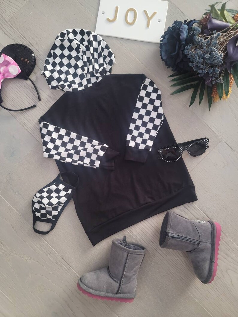 FaceMask Set Free Gift US Handmade Toddler/'s /& Kid/'s Girl/'s and Boy/'s Unisex Clothing Contrast Checkerboard Plaid Kangaroo Pocket Hoodie