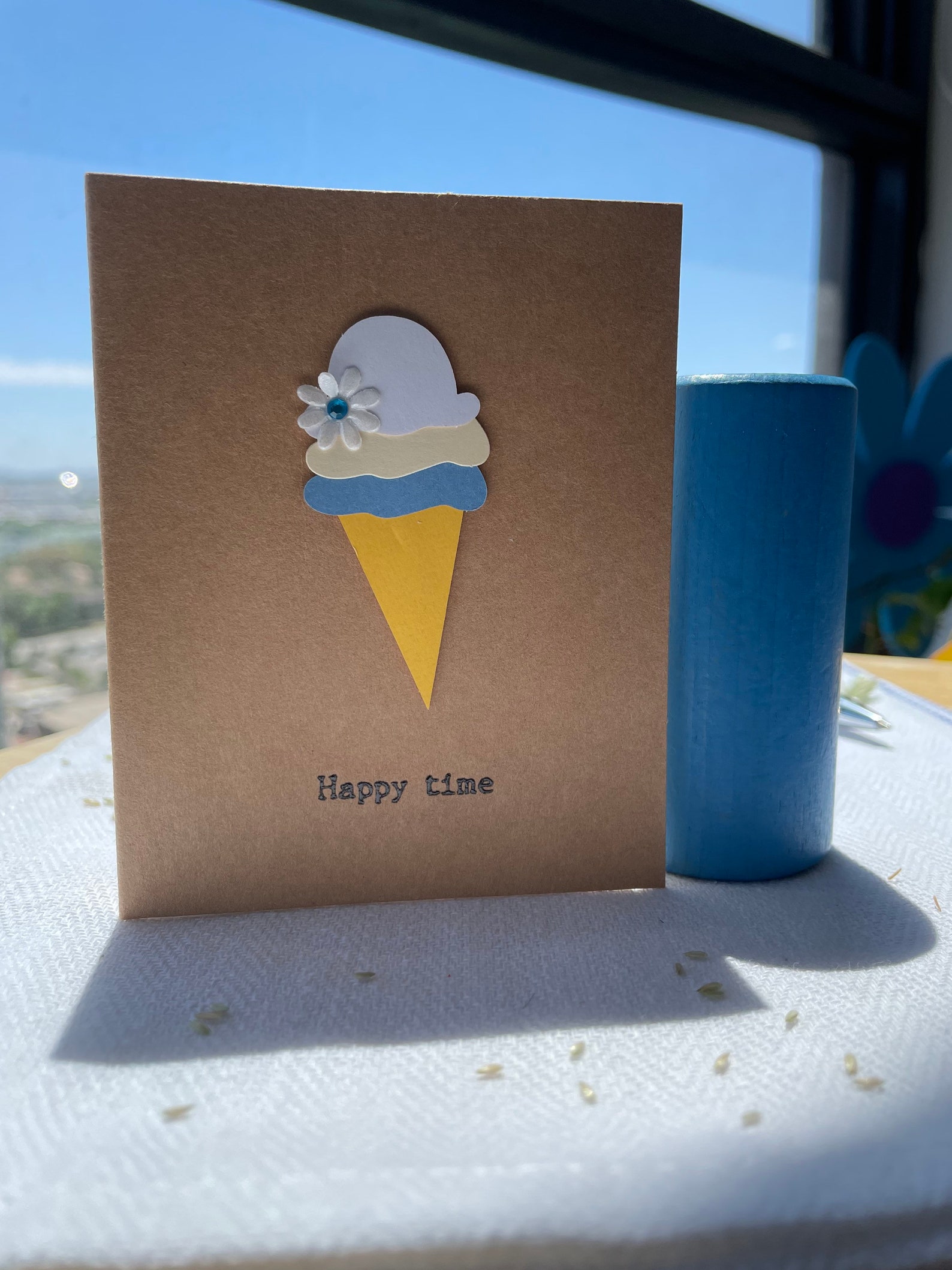 Cute Handmade design note card that says 'Happy time' Etsy