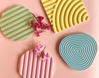 Posavasos acanalados circulares, triangulares y cuadrados de colores pastel con uso multifuncional como decoración del hogar, regalos para él y ella