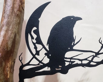 Crow Decor Metal Bird Silhouette / Tree Spike  / Yard Ornament - Metal Tree Sign Raven - Black Crow Art