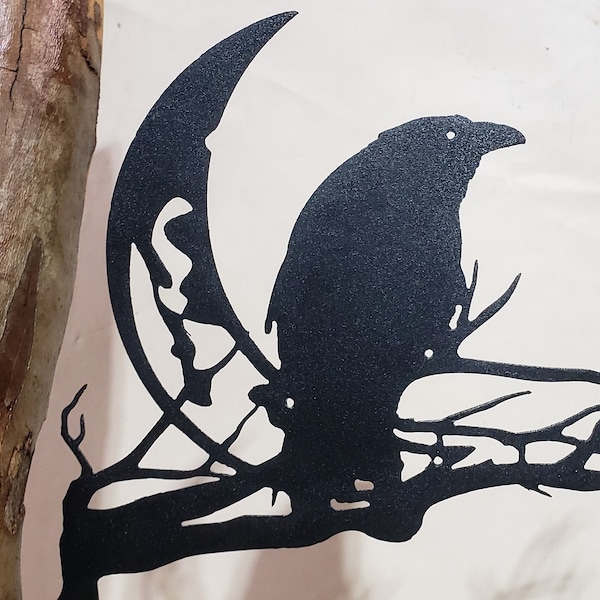 Metal Crow Silhouette – Tree Spike, Gothic Yard Art