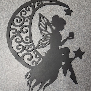 Fairy &amp; Moon Silhouette Metal Wall Decor, Cut Out Moon Fairy Decoration ...