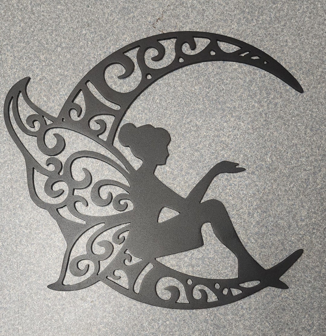 Fairy & Moon Silhouette Metal Wall Decor, Cut Out Moon Fairy Decoration ...
