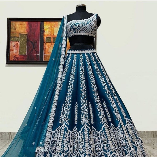 Alluring Teal Blue lehenga choli for women ready to wear in USA Free Shipping partywear wedding lehenga choli for girls Lehenga choli