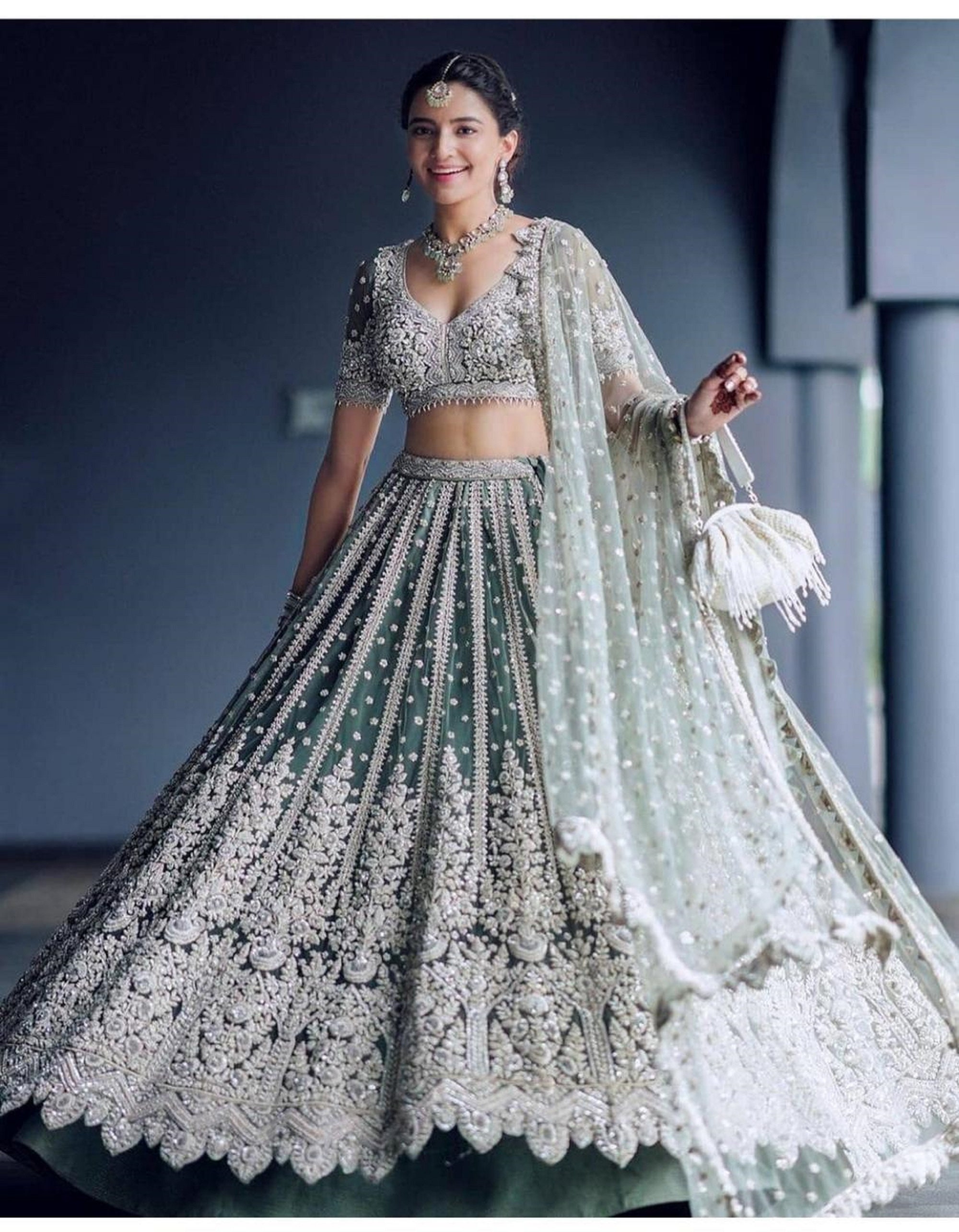 Alluring Teal lehenga Choli with Dupatta ,Indian Designer Ready to we…