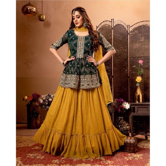 Designer Green Color Georgette Thread With Sequence Embroidered Leheng–  PAAIE