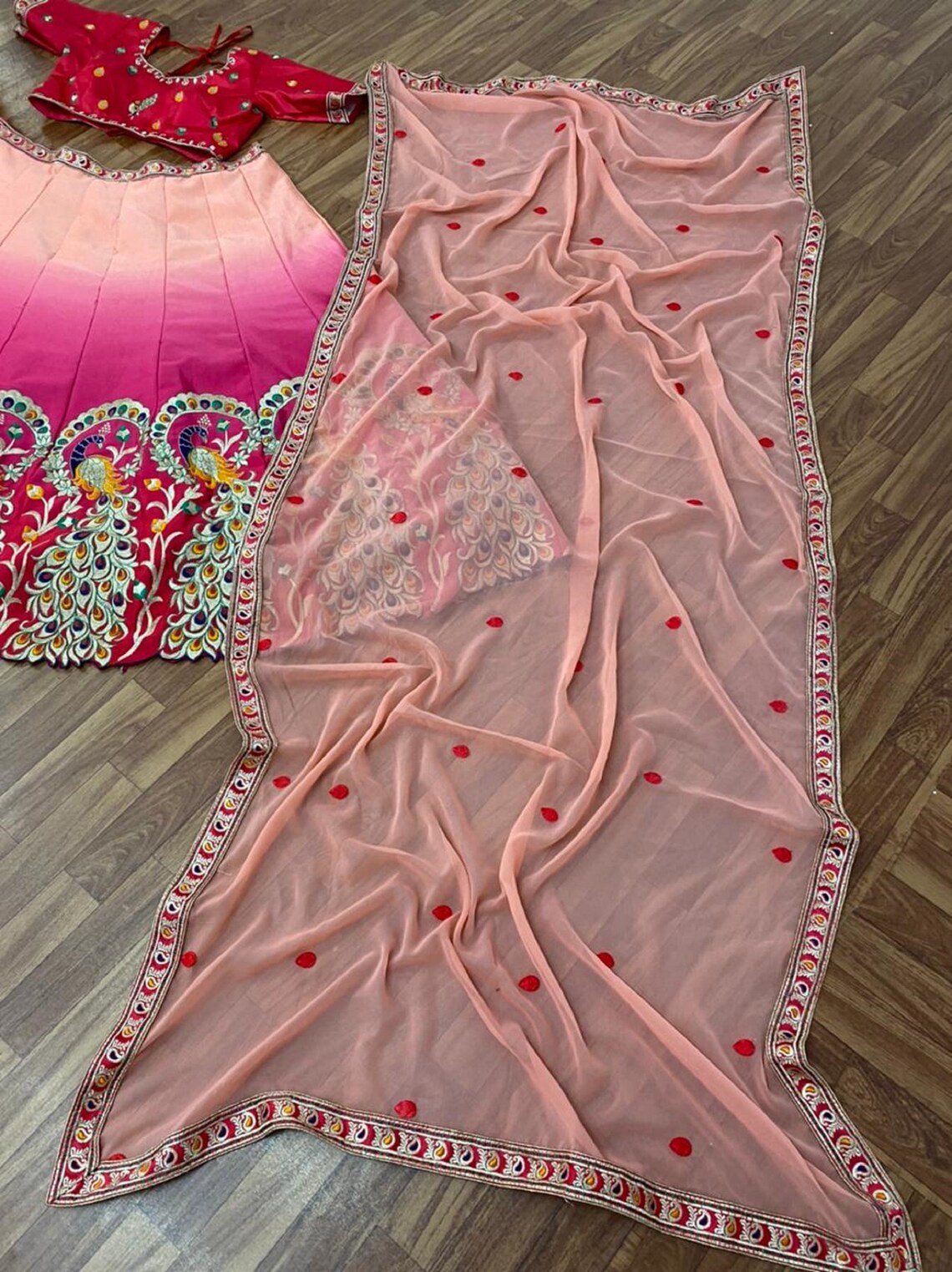 Girls Rani Pink Embroidered Lehenga Choli Set with Dupatta – Festive Ethnic Wear