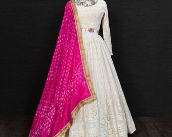 Joli miroir blanc en georgette Worklehenga choli pour prêt-à-porter femme aux Etats-Unis, livraison gratuite vêtements de soirée de créateur mariage lehenga choli pour femme