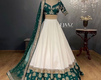 Charming Green and White Lehenga Choli 