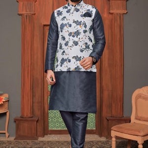 Pyjama Kurta de mariage pour homme avec veste, ensemble de kurts pour homme festif, ensemble kurta pour homme, tenue de mariage pour homme, tenue de mariage pour homme indien Design 6