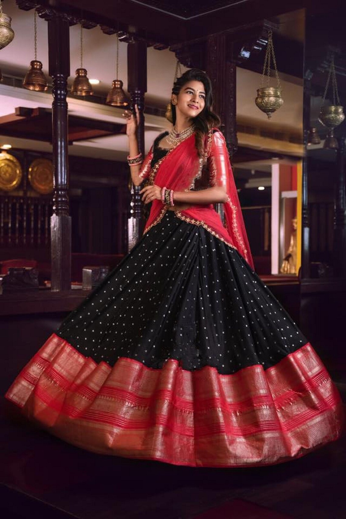 Amazing Black-Red lehenga Choli with Dupatta Indian Designer image 1