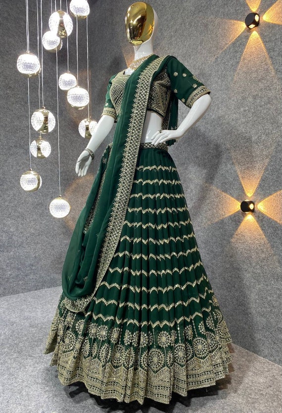 Amazing Green Colour Embroidered Attractive Party Wear Silk Lehenga Choli  Dupatta,indian Designer Ready to Partywear Lehenga Choli, 
