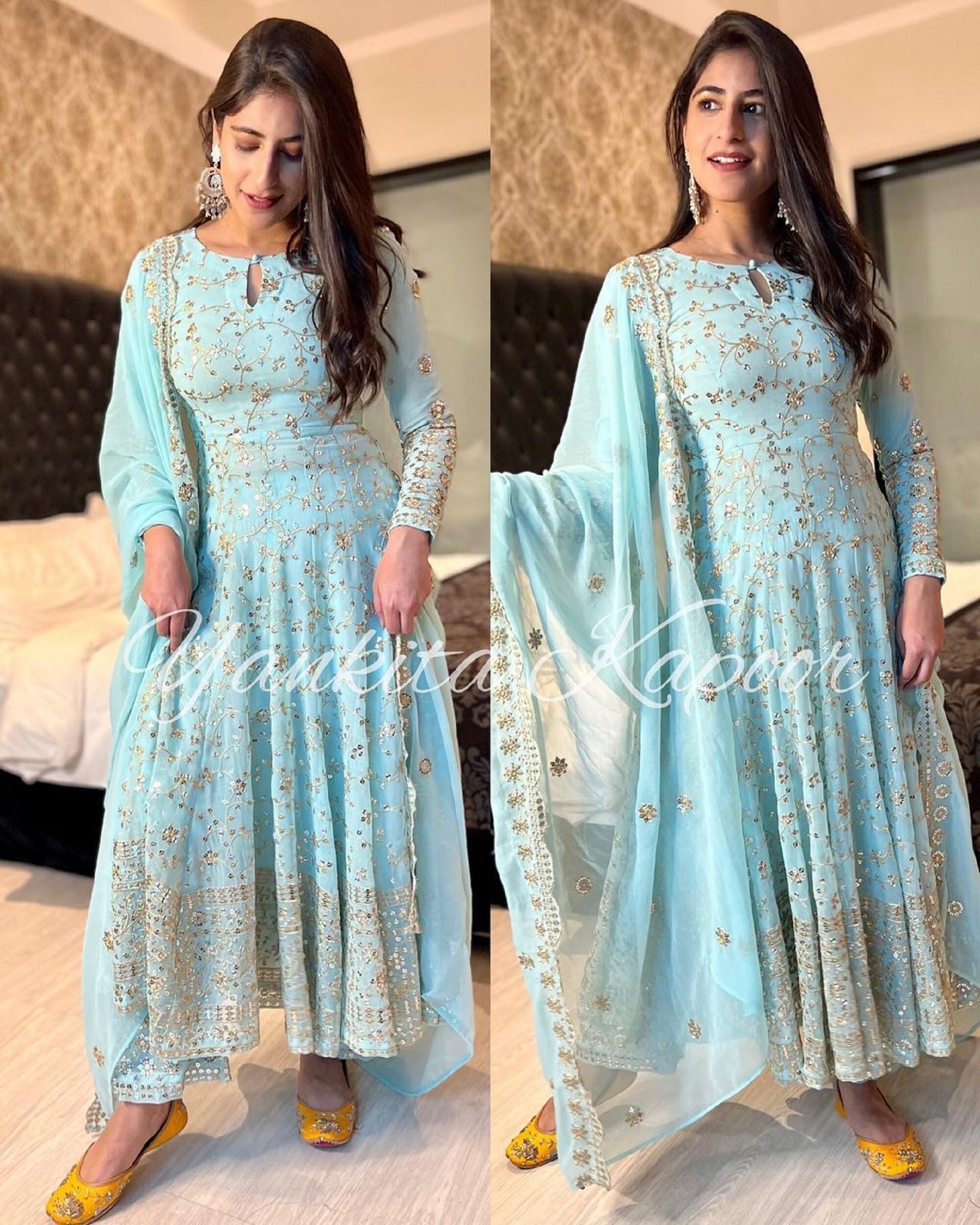 sky blue frock suit
