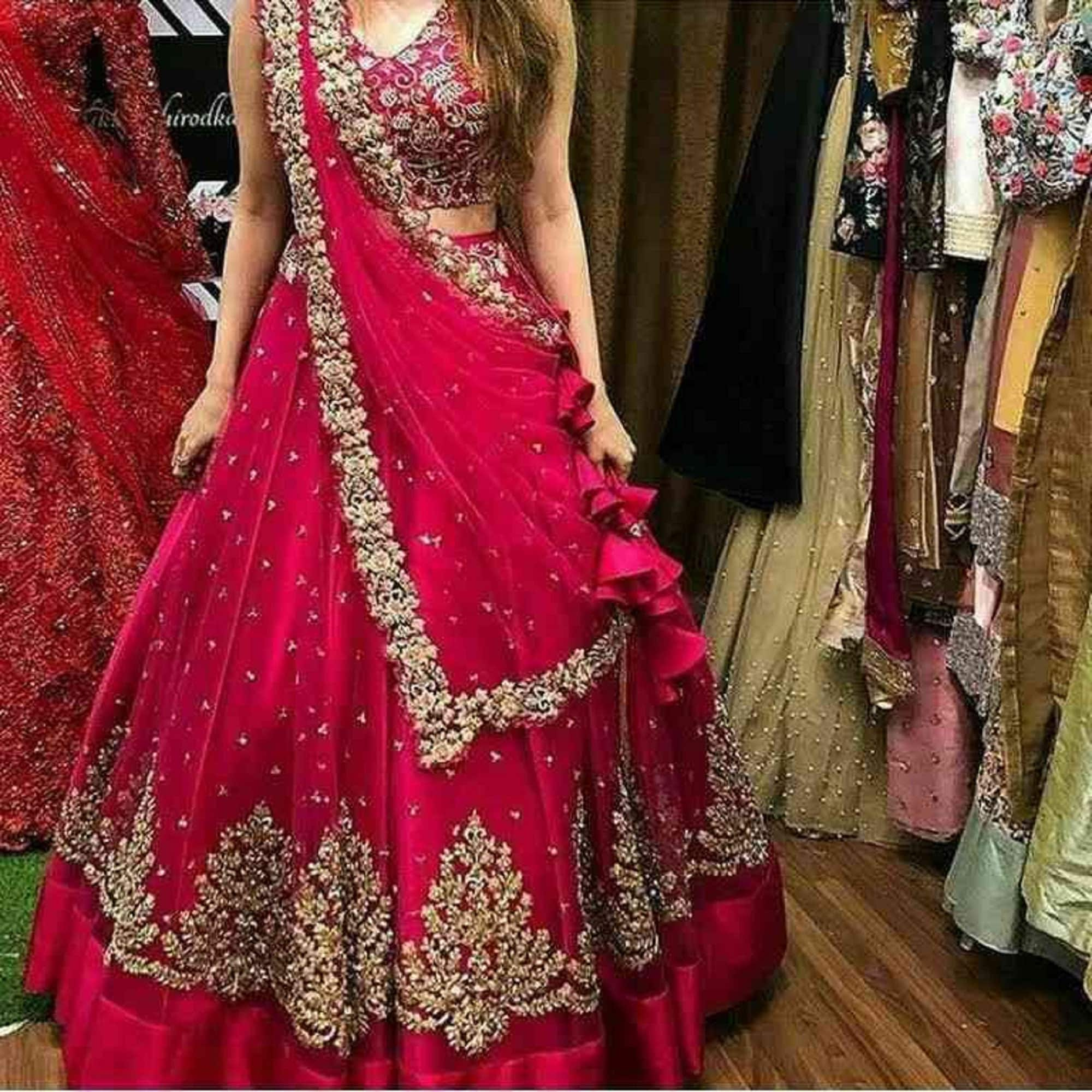 Machine Rani Pink Sequence Embroidery Party Wear Lehenga Choli at