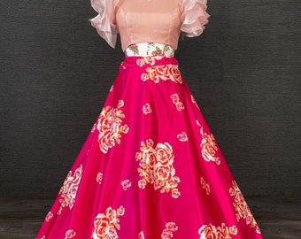 Elegant pink lehenga choli for women ready to wear in USA ,Free Shipping Indian DesignerHeavyDull Satin with Floral Print Work lehenga choli