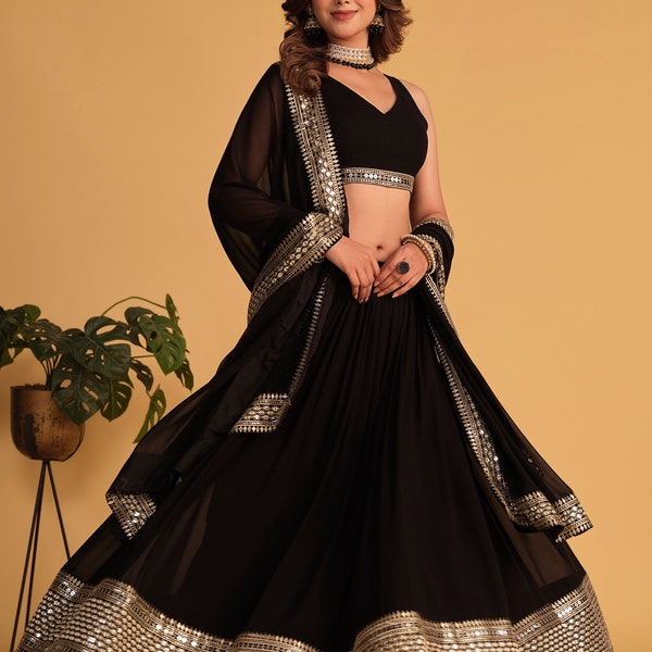 Gorgeous Black Embroidered Lehenga choli For Women, Partywear lehenga choli Sangeet wear lehenga choli, Evening wear lehenga choli for women