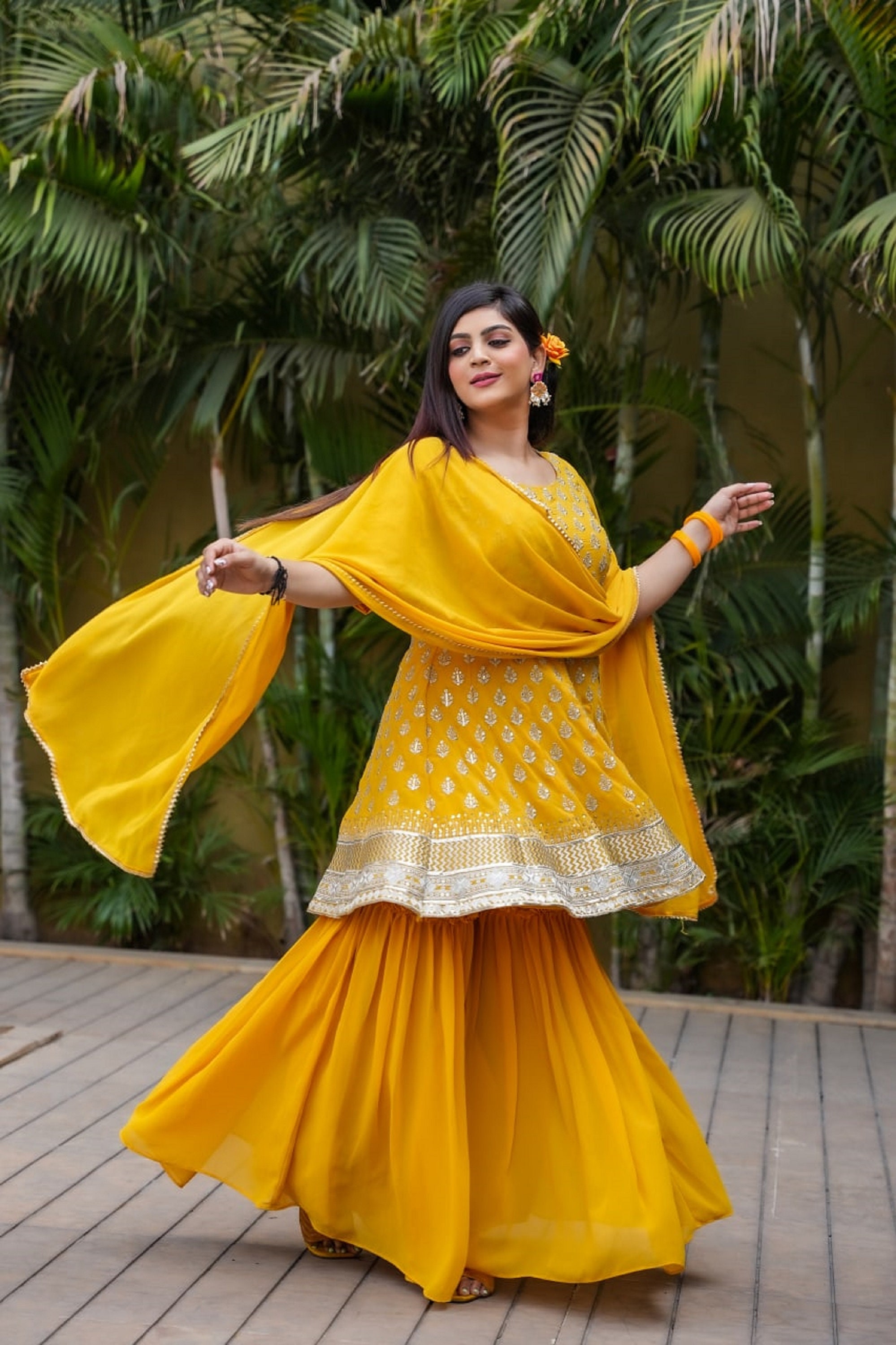 Mustard Yellow Pakistani Style Haldi Special Salwar Kameez Sarara