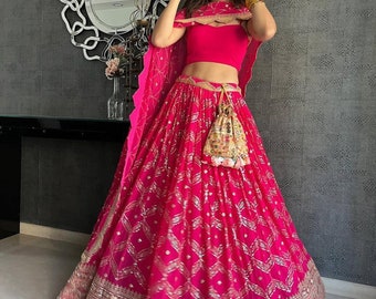 Stuble Georgette Pink  Embroidered Attractive Party Wear Silk Lehenga choli for women Indian Designer partywear Lehengacholi for women