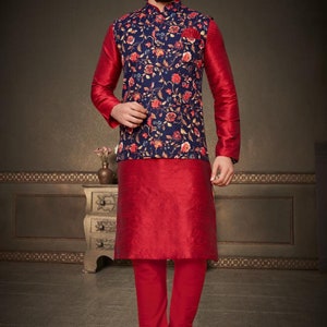 Pyjama Kurta de mariage pour homme avec veste, ensemble de kurts pour homme festif, ensemble kurta pour homme, tenue de mariage pour homme, tenue de mariage pour homme indien Design 7