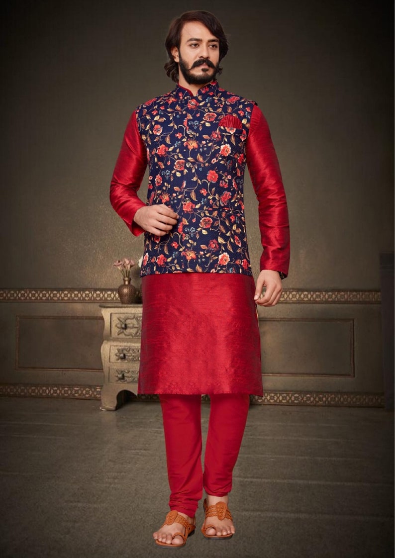 Pyjama Kurta de mariage pour homme avec veste, ensemble de kurts pour homme festif, ensemble kurta pour homme, tenue de mariage pour homme, tenue de mariage pour homme indien Design 7