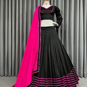 Charming Black Colour Tapeta Silk Navratri Special Lehanga Choli Ready ...