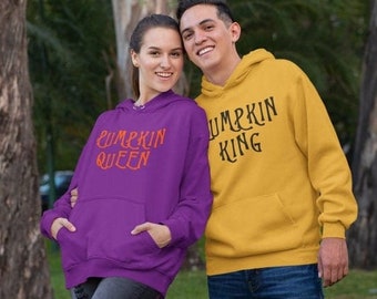 Conjunto de Rey Calabaza y Reina Calabaza, Conjunto de Jack y Sally, Conjunto navideño para parejas, Conjunto de sudadera navideña de Jack y Sally, Sudadera con capucha de Jack y Sally