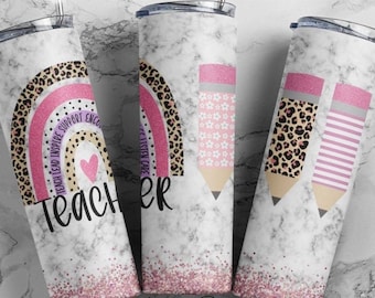 Copo de arco-íris e lápis para professor, copo de professor personalizado, copo de professor arco-íris leopardo, copo de professor BTS, copos inspiradores de chumbo de ensino