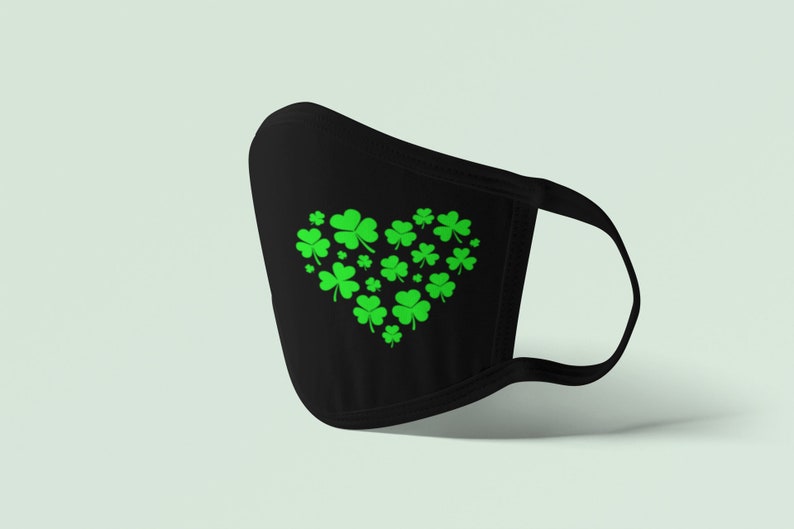 St Patrick's Day Face Mask, Luck Clover Heart Mask, Four Leaf Clover ...