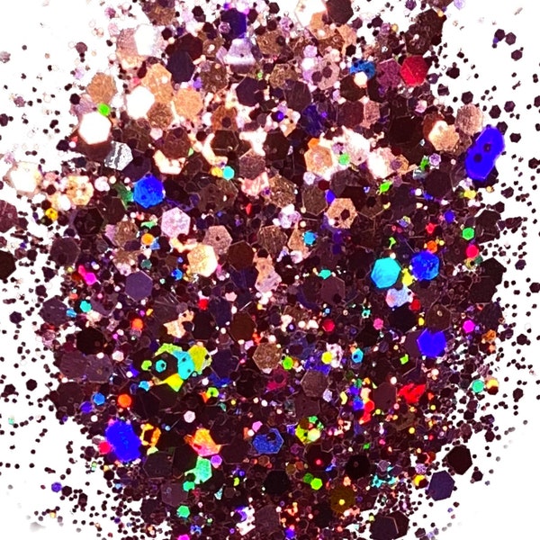 Prim and Proper-Rose Gold Holographic Chunky Glitter Mix- Hexagon-Polyester Glitter-Chunky-Eco-Friendly Solvent Resistant Glitter 1oz