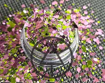 Rose N Ivy, Pink and Green Chunky Glitter Mix, Mixed Shapes-Polyester Glitter, Chunky Glitter-Eco-Friendly Solvent Resistant Glitter 1oz