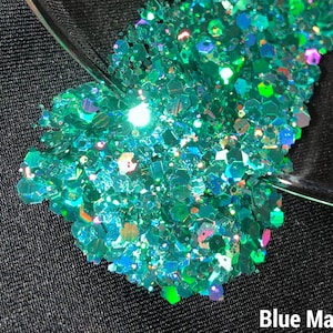 Blue Holographic Chunky Glitter Mix, solvent resistant, tumblers, resin, acrylic nails, scrapbooks, nail art, bling, Blue Magic