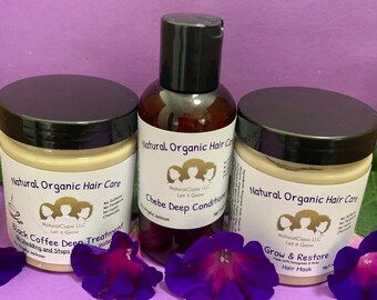 Deep Conditioner Bundle - includes Chebe Powder (4oz), Fenugreek & Amla (4oz), Black Coffee Treatment (4oz) Great herbal mega growth Bundle