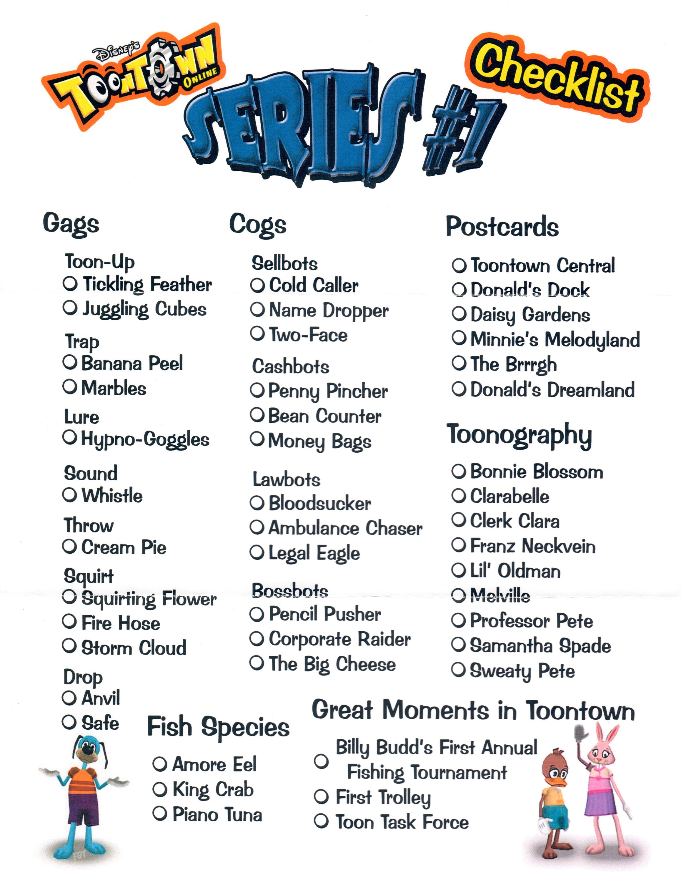 Disney Toontown Online CUSTOM Trading Card Checklists Pack - Etsy
