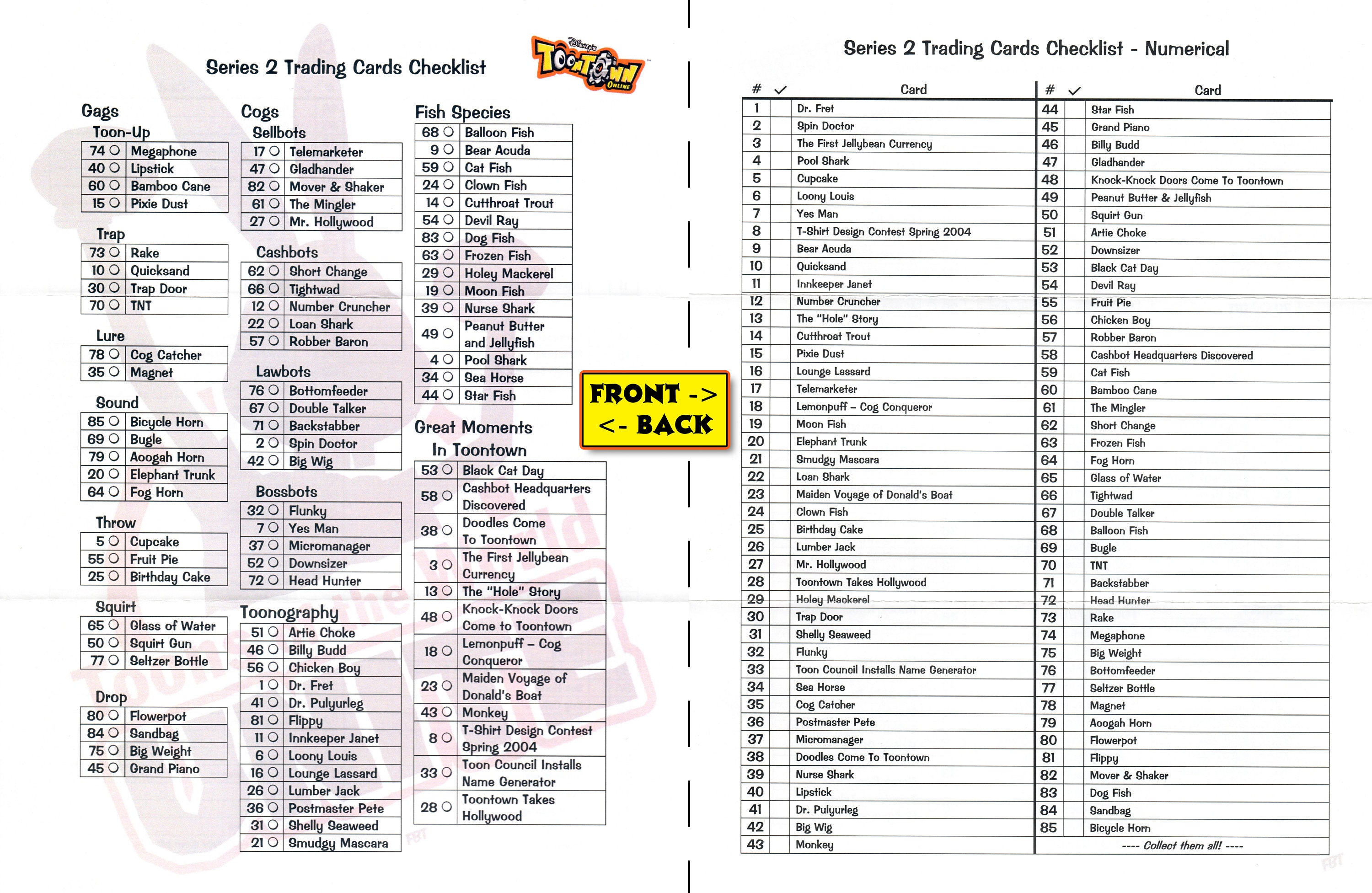 Disney Toontown Online CUSTOM Trading Card Checklists Pack - Etsy Canada