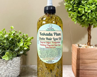 Aceite para la caída del cabello de 16 oz/Ciruela Kakadu/Hormigueo del cuero cabelludo/Alopecia/Aceite para el crecimiento del cabello/Vitamina C/Impulso/Postparto/Tiroides/Crecimiento/Bordes más gruesos/Fenogreco/Calvicie/Canas/Sequedad