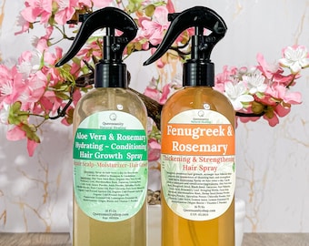 Spray para el crecimiento del cabello con romero, 16 oz (2 unidades), fijador/engrosador/nutritivo/fenogreco/espesor/fortalecedor/aloe vera/hidratante/calvicie/cabello seco/picazón/quebradizo/fino/humectante