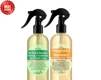 Set de 2 sprays de romero para el crecimiento del cabello (16 oz)/Engrosamiento/Nutrición/Fenogreco/Fortalecimiento/Aloe Vera/Hidratación/Cuero cabelludo seco/Picazón/Quebradizo/Cabello fino/Hidratación