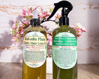 2pc Alopecia Hair Treatment Peppermint Kakadu Plum Chebe Hair Loss Oil|Aloe Vera Rosemary Mist Hair Growth Spray|Moisture|ConditionAyurvedic