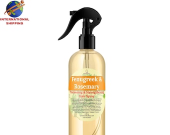 Spray para el crecimiento del cabello grueso con fenogreco y romero de 16 oz. Herbal. Para la pérdida de cabello, sequedad, delgadez, calvicie, bordes, caspa, picazón, cuero cabelludo seco, hidratación natural.