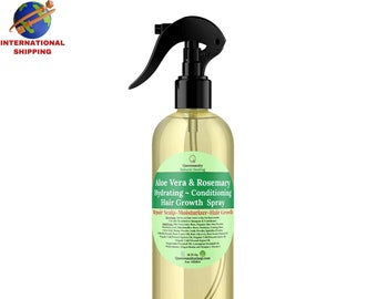 Spray para el crecimiento del cabello con aloe vera y romero de 16 oz/Hidratación/Acondicionador/Argán/Aceite de ricino/Reparador/Desenredante/Suavidad/Protección térmica/Miel/Aceite de jojoba y albaricoque/LOCS/